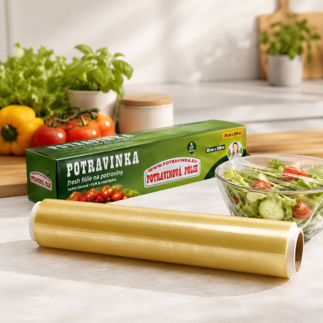 Potravinová fólie 30 cm × 100 m – PVC fólie na potraviny Potravinka